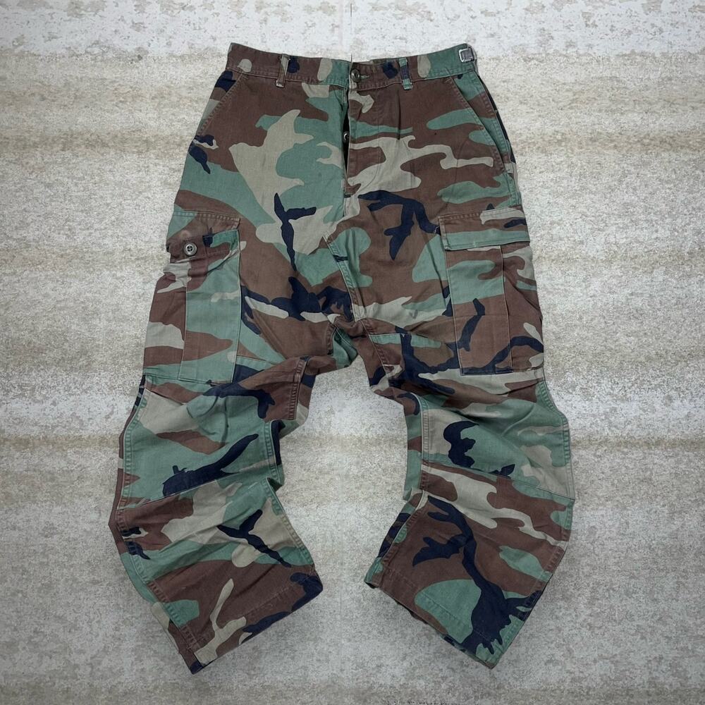 Vintage 90s Military Camo Tactical Pants 28x28 Baggy Wide Leg Fit Button Fly - Picture 2 of 6
